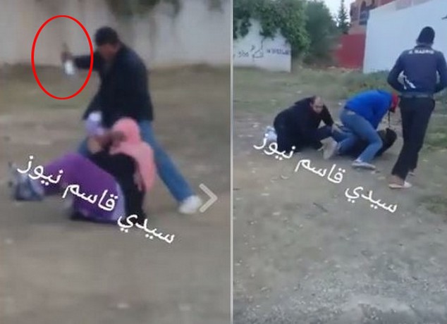 فيديو خطير لمحاولة  قتل زوج لزوجته وتدخل بطولي لأحد المارة بسيدي قاسم