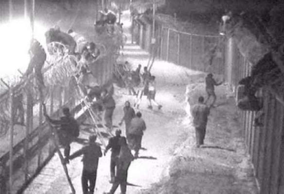 هجوم جديد للمهاجرين الأفارقة على سياج مليلية أسفر عن إصابة خمس عناصر من الحرس المدني الإسباني